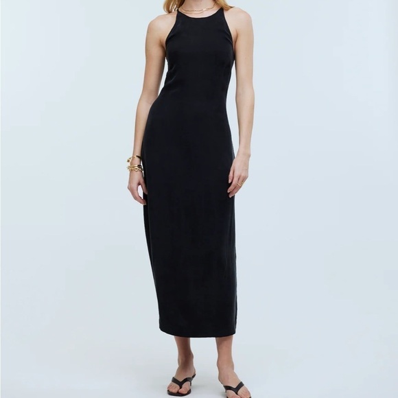 Madewell Crisscross Midi Slip Dress Cupro-Blend in True black size 4 NWT NP085 - Picture 1 of 13